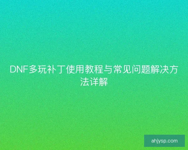 DNF多玩补丁使用教程与常见问题解决方法详解